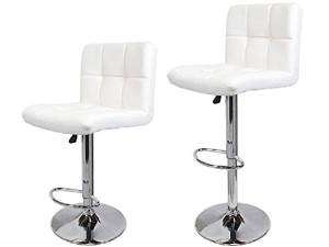 Cherry Queen 2 Swivel White PU Leather Modern Adjustable Hydraulic Bar Stool Chair Bar-stool