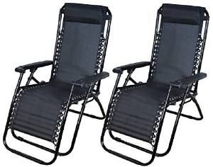 Cherry Queen 2 Outdoor Zero Gravity Lounge Chair Beach Patio Pool Yard Folding Recliner Black