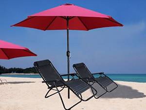 Cherry Queen 9' Burgundy Yard Beach Pool Patio Umbrella + 2PC Black Zero Gravity Lounge Chair