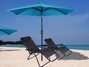 Cherry Queen 9' Blue Yard Beach Pool Patio Umbrella + 2PC Zero Gravity Recliner Lounge Chair
