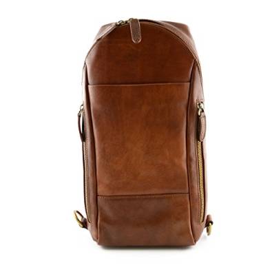 Man Backpack In Genuine Leather With 2 Side Pockets Brown - Made In Italy