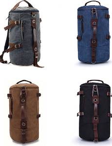 Cylinder Portable Shoulder Diagonal Canvas Retro Outdoor Sports and Leisure Riding Mountaineering Shoulder Bag , coffee