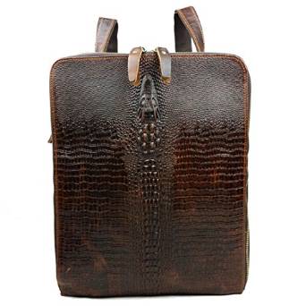 Genda 2Archer Crocodile Embossed Leather Satchel Bag Travel Backpack Bag