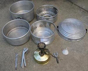 Max Sievert Svea 123 Camp Hike Gas Stove with Sigg Tourist Cook Set Complete