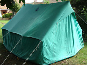 Vintage Large Canvas Scout Tent 6 man with wood frame 9 foot long by 9 foot wide