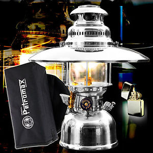 PETROMAX HK500 Starklichtlampe + GRATIS-Feuerz - verchr. + Schirm,Tasche +/- Öl