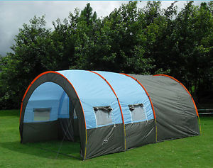 Large Camping tent Waterproof Canvas Fiberglass Tunnel 10 Person. Outdoor Tent