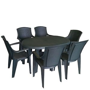 Gartenmöbel Campingmöbel Set Gartengarnitur 136x86cm + 6x Stapelstuhl Kunststoff