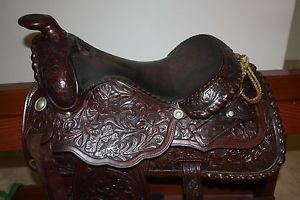 15" CIRCLE Y SHOW SADDLE, PROFESSIONALLY RESTORED, EXCELLENT CONDITION!!