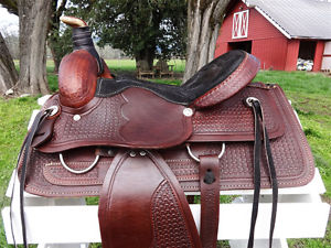 Used 16" Western Roping Ranch Cowboy Cowhide Leather Horse Wade Saddle Tack
