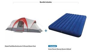 Large 9 Person Ozark Trail Camping Tent and 2 Intex Airbeds Dome Tent Bundle NEW