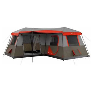 12-Person 3-Room Instant Easy Pop-Up Cabin Tent L-Shaped Deluxe Red - NEW