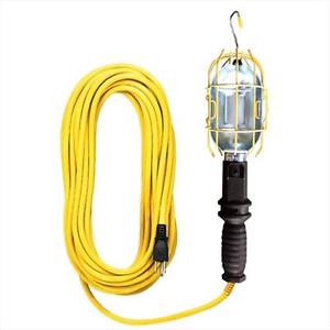 25 ft. SJTW 100 Watt Yellow Industrial Metal Work Light, Outlet In Handle, Ca...