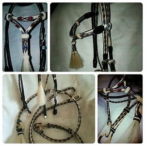 Hitched Horse Hair Headstall Bridle & Reins silver  Stunning piece Montana Rare.