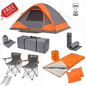 Ozark Trail 22 piece Camping Combo Set 4 Person Dome Tent Chairs Bags Outdoor