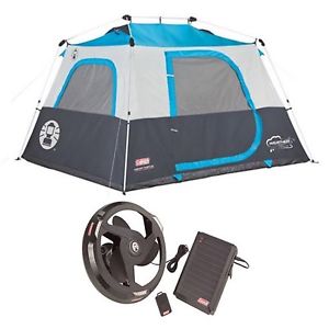 Coleman 6P Double Hub Instant Cabin Tent w/ Tent Light Power System & Fan Bundle