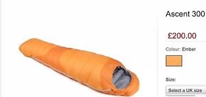 Rab Ascent  300 Down Filled Sleeping Bag