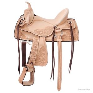 14 Inch Hardseat Western Saddle - Old Time Roughout - Light Oil Leather