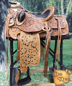 WD092BK1-A HILASON BIG KING WESTERN LEATHER WADE RANCH ROPING TRAIL SADDLE 17"