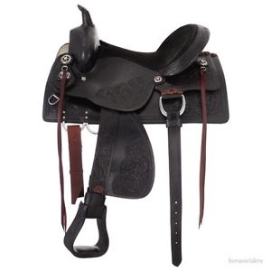 19 Inch Western Trail Saddle - Black Leather - Jacksonville Old Time Saddle