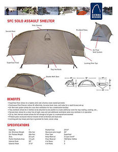Sierra Designs SFC Solo Assault Shelter US Military Special Forces 1 Person Tent