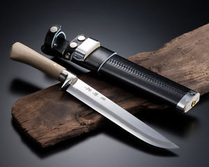 Hunting Knife 210mm Aogami Steel with Leather Case Japan Outdoor tool blue steel