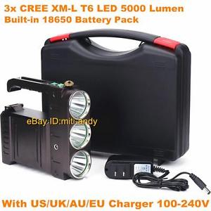 High Power 5000LM 3xXML T6 LED Tactical Flashlight Rechargeable Torch 18650 Pack