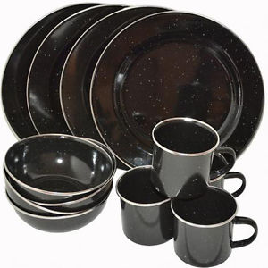 Email Vajilla OESTE negro Camping Vajilla 12 pc Taza Placa Tazón De Fuente