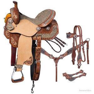 16 Inch Jameson Western Barrel Saddle 5 Pc Pkg Hand Painted-Crystal-Silver Royal