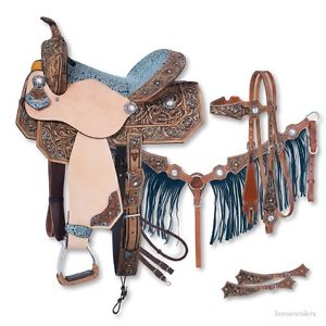 15 Inch Skylar Western Barrel Saddle 5 Pc Pkg Hand Painted-Crystal-Silver Royal