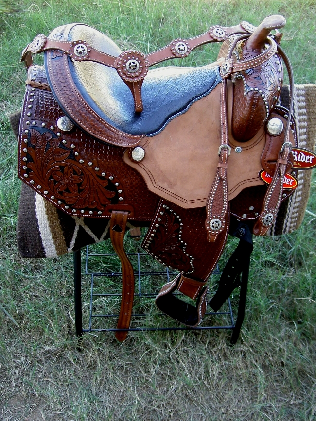 17" Horse Western Barrel Show Pleasure LEATHER SADDLE Bridle  50106