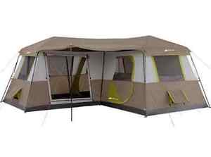 Ozark Trail Instant Cabin Tent 12 Person 3 Room L-Shaped River Large Family Camp