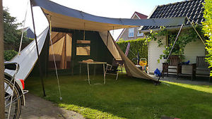 Dutch Canvas Tent: De Waard Albatros with large porch and XL suncanopy.