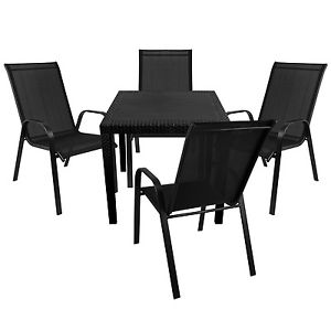 Gartenmöbel Set Gartentisch Rattan-Optik 79x79cm 4x Stapelstühle Textilen Schw.
