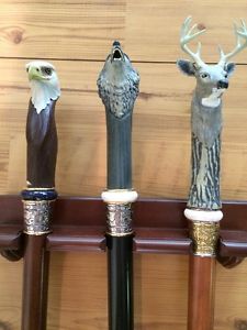 Smithsonian Walking Staffs- Deer Wolf Eagle Hunting Collection
