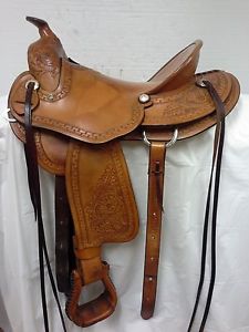 Rocking R Used 16" Slick Seat Western Ranch Saddle #2606 Full Quarter Horse Bar