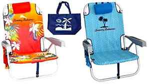 2 Tommy Bahama Backpack Beach Chairs(1 Red and 1 Blue) + 1 Medium Tote Bag