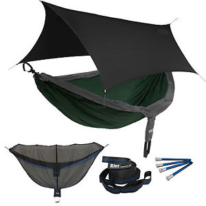 ENO DoubleNest OneLink Sleep System - Forest/Charcoal Hammock With Black Profly