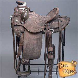 CWD085DBRO HILASON BIG KING WESTERN WADE RANCH ROPING COWBOY TRAIL SADDLE 15"