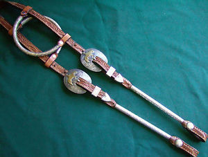 Sterling Overlay Light Oil Silver Tube Show Bridle Western Headstall Double Ear