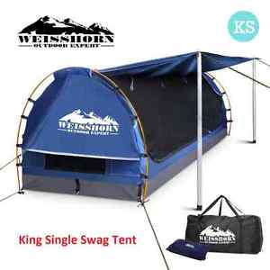 Weisshorn King Single Camping Canvas Swag with Mattress and Air Pillow - Blue