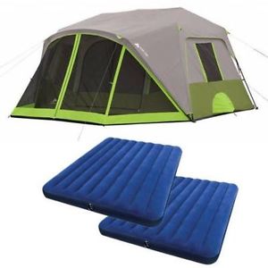 9-Person Tent Outdoor Camping Family Cabin Hiking Plus 2 Queen Airbeds Bundle