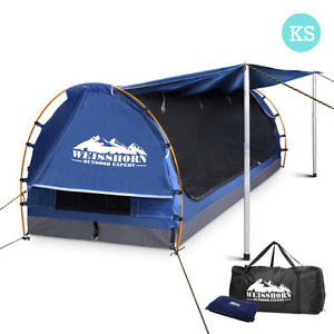 King Single Camping Canvas Swag with Mattress and Air Pillow – Blue – FREE DE...