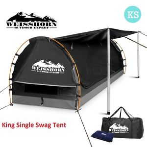 Weisshorn King Single Camping Canvas Swag with Mattress and Air Pillow - Grey