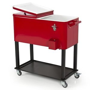 Cooler Rolling Outdoor 65 Quart Solid Steel for Outdoor Events Home Deck Patio