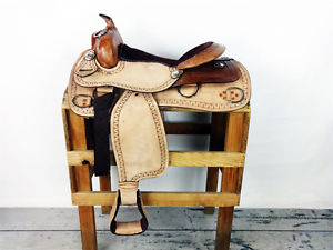 17" ROUGH OUT LEATHER WESTERN TRAINING HORSE TRAIL WORK SADDLE RANCH TACK