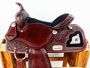 17" WHITE HAIR ON LEATHER WESTERN BARREL RACING TRAIL COWBOY HORSE SADDLE TACK