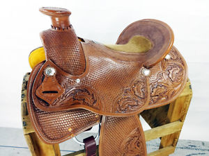 15" FULLY TOOLED HAIR ON WESTERN LEATHER WADE LITE ROPING PLEASURE RANCH SADDLE