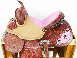 15" SADDLE PINK SUEDE PAINTED ROUGH OUT LEATHER BARREL RACER HORSE TRAIL WESTERN