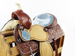 14" PEARL BLUE GATOR YOUTH WESTERN HORSE BARREL RACER LEATHER TRAIL SADDLE TACK